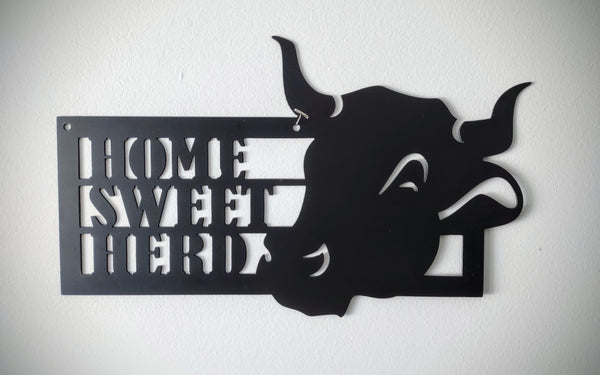 Rustic Cow Wall Art - "Home Sweet Herd" - Front Door Decor