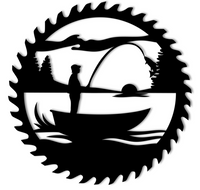 Circular Saw Metal Sign - Fishing Scene