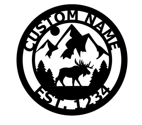 Custom Family Name or Address Metal Sign - Moose Scene