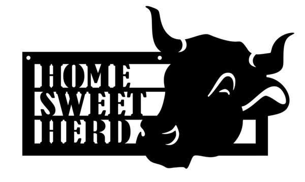 Rustic Cow Art Metal Sign - "Home Sweet Herd"