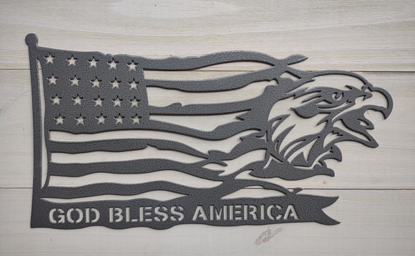God Bless America with Eagle - Metal Flag Art