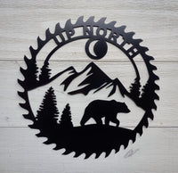 Circular Saw Metal Sign - Up North Bear Scene