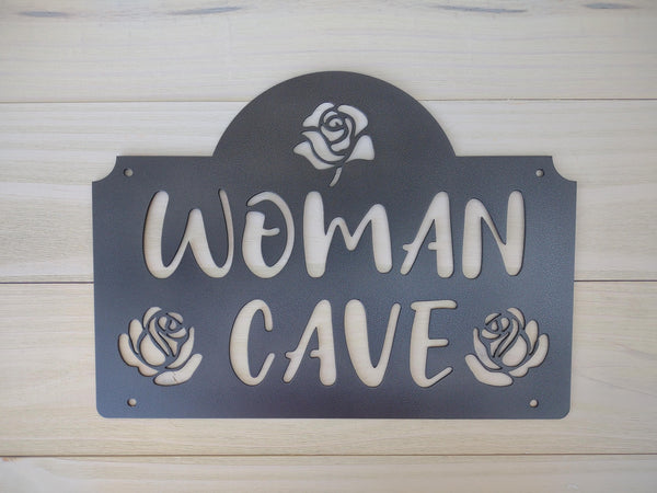 Woman Cave with Roses Metal Sign