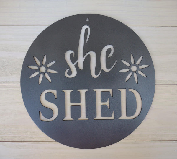 She Shed Metal Sign with Flower Design