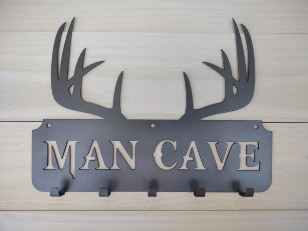Rustic Antler Man Cave Metal Wall Hanging Coat Hook Rack