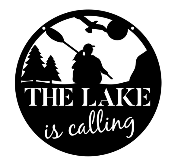 Outdoor Canoe Scene "The Lake Is Calling" Metal Sign