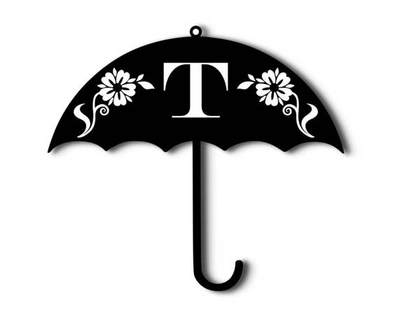 Umbrella With Flowers Monogram Metal Sign